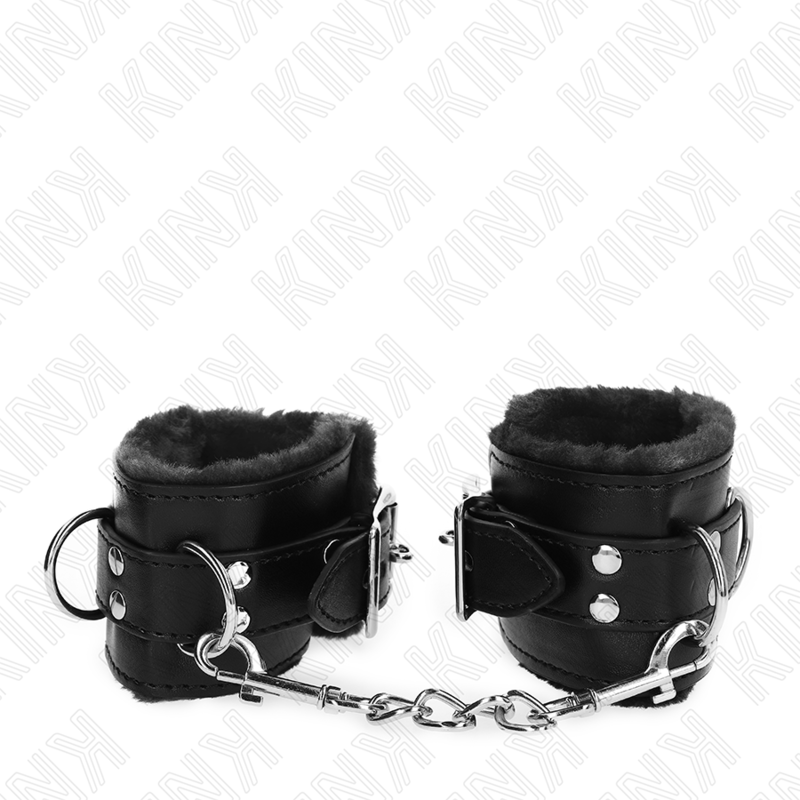 KINK - FUR LINED WRIST RESTRAINTS BLACK WITH BLACK BELT ADJUSTABLE 17-29 CM X 6 CM - slika 3