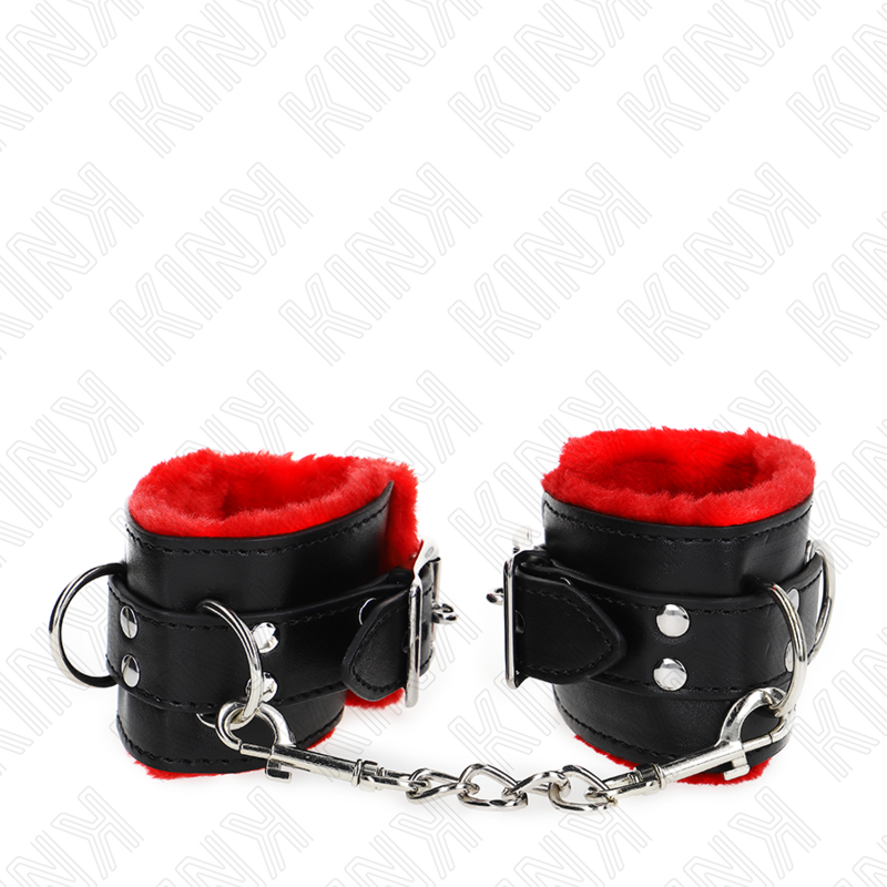 KINK - FUR LINED WRIST RESTRAINTS WITH SQUARE HOLES RED AND BLACK BELT ADJUSTABLE 17-29 CM X 6 CM - slika 3