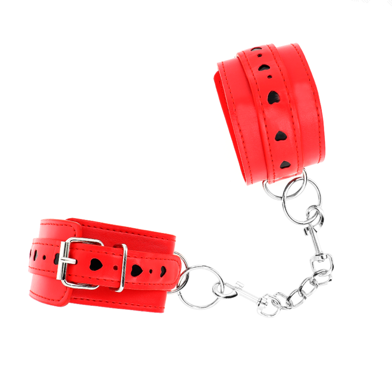 KINK - RED WRIST RESTRAINTS WITH BLACK HEART INLAY ADJUSTABLE 21-28 CM X 5.5 CM - slika 2