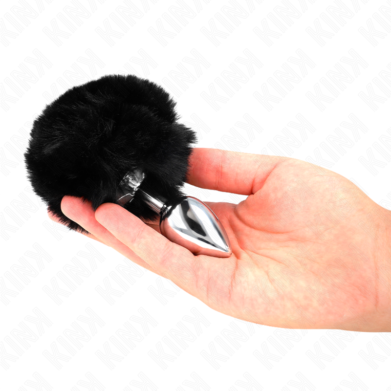 KINK - STAINLESS STEEL PLUG 7 x 3 CM WITH BLACK FAUX FUR RABBIT TAIL 8 CM - slika 3