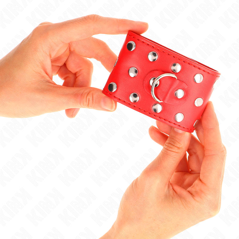KINK - WRIST RESTRAINTS WITH SNAP FASTEN FULL OF RIVETS RED ADJUSTABLE 19-24 CM X 5.5 CM - slika 3