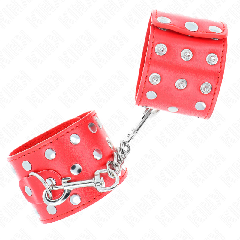 KINK - WRIST RESTRAINTS WITH SNAP FASTEN FULL OF RIVETS RED ADJUSTABLE 19-24 CM X 5.5 CM - slika 2