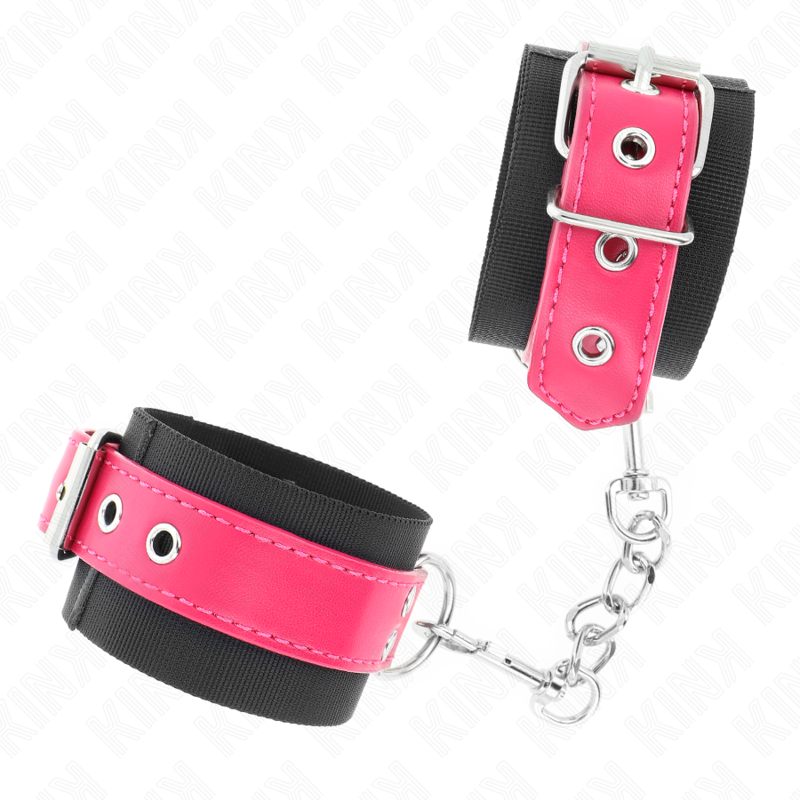 KINK - NYLON WRIST RESTRAINTS BLACK WITH LEATHERETTE BELT RASPBERRY ROSE ADJUSTABLE 19-29 CM X 5.1 CM - slika 2