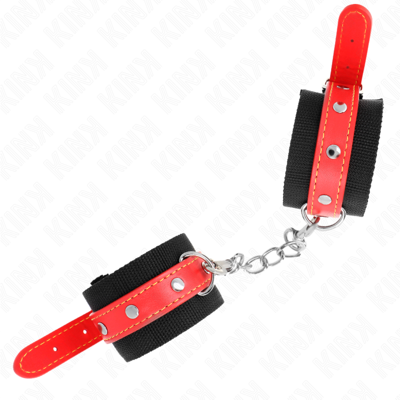 KINK - NYLON WRIST RESTRAINTS BLACK WITH LEATHERETTE RED ADJUSTABLE 19-24 CM X 5.5 CM - slika 2