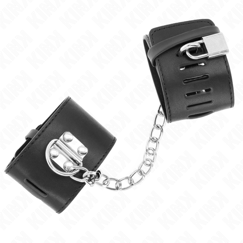 KINK - FIXED WRIST RESTRAINTS WITH CHAIN 30 CM AND PADLOCK CLOSURE BLACK ADJUSTABLE 16-23 CM X 5.5 CM - slika 2