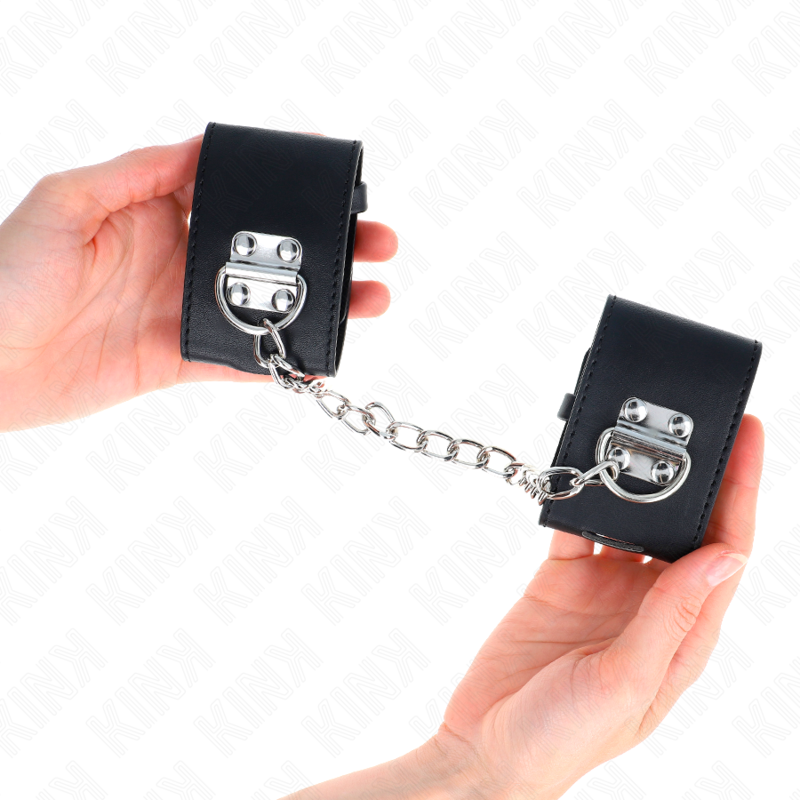 KINK - FIXED WRIST RESTRAINTS WITH CHAIN 30 CM AND PADLOCK CLOSURE BLACK ADJUSTABLE 16-23 CM X 5.5 CM - slika 3