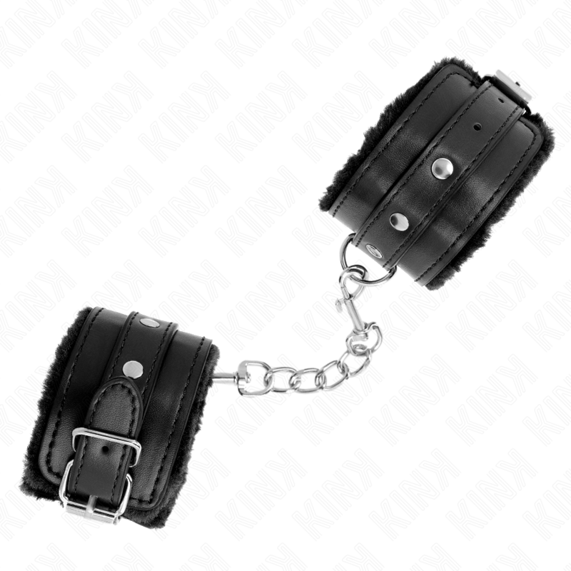 KINK - PREMIUM FUR LINED WRIST RESTRAINTS BLACK WITH BLACK BELT ADJUSTABLE 17-29 CM X 6 CM - slika 2