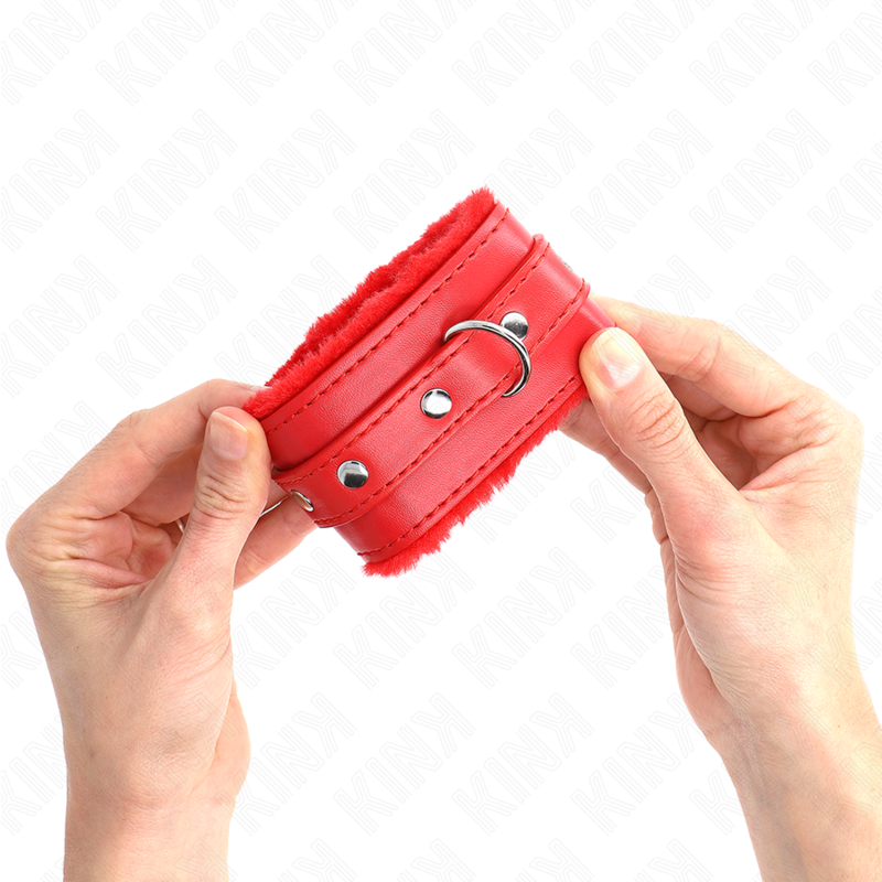 KINK - PREMIUM FUR LINED WRIST RESTRAINTS RED WITH RED BELT ADJUSTABLE 17-29 CM X 6 CM - slika 3