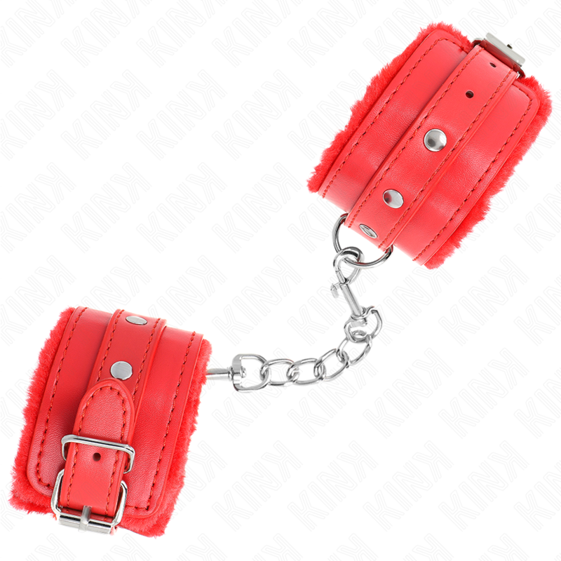 KINK - PREMIUM FUR LINED WRIST RESTRAINTS RED WITH RED BELT ADJUSTABLE 17-29 CM X 6 CM - slika 2