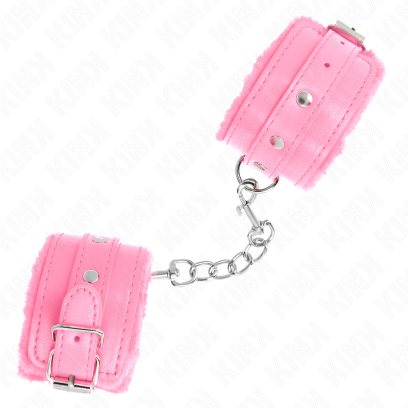 KINK - PREMIUM FUR LINED WRIST RESTRAINTS PINK WITH PINK BELT ADJUSTABLE 17-29 CM X 6 CM - slika 2