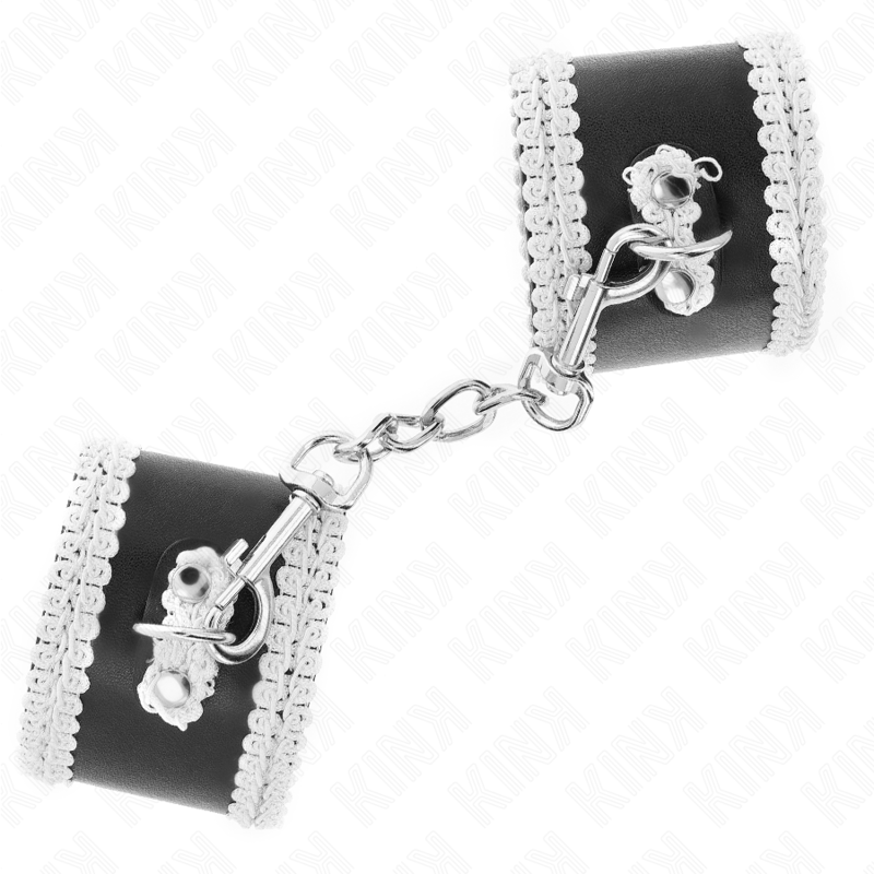 KINK - BLACK WRIST RESTRAINTS WITH WHITE DECORATE LACE ADJSUTABLE 20-23 CM X 5.5 CM - slika 2