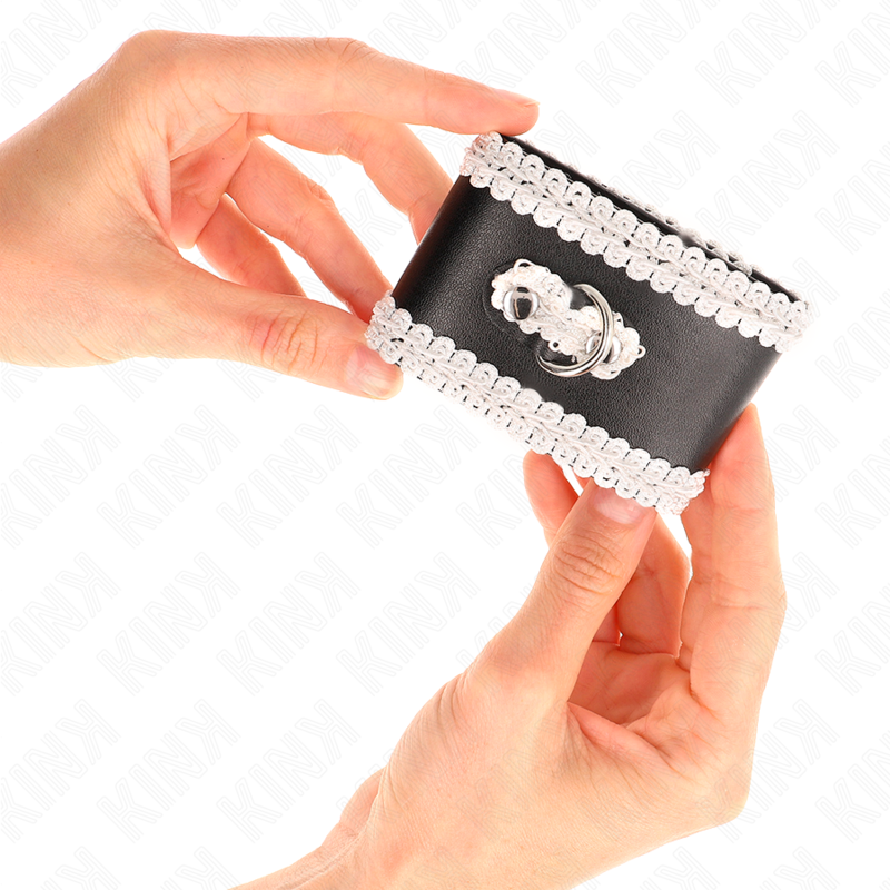 KINK - BLACK WRIST RESTRAINTS WITH WHITE DECORATE LACE ADJSUTABLE 20-23 CM X 5.5 CM - slika 3