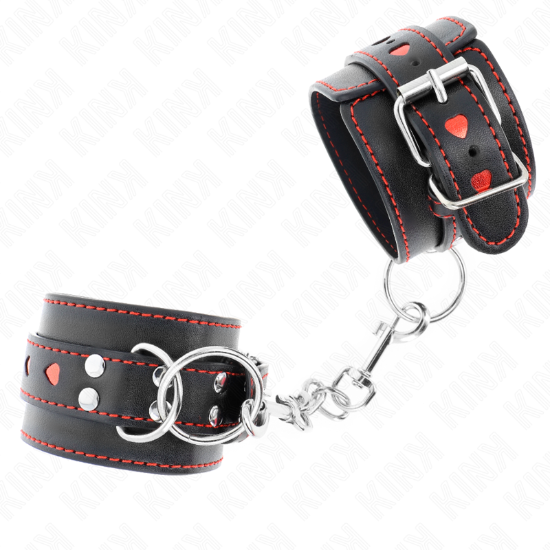 KINK - BLACK WRIST RESTRAINTS WITH RED HEART INLAY ADJUSTABLE 21-28 CM X 5.5 CM - slika 2