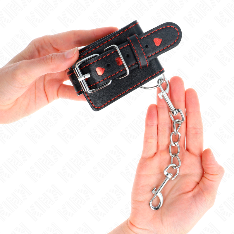 KINK - BLACK WRIST RESTRAINTS WITH RED HEART INLAY ADJUSTABLE 21-28 CM X 5.5 CM - slika 3