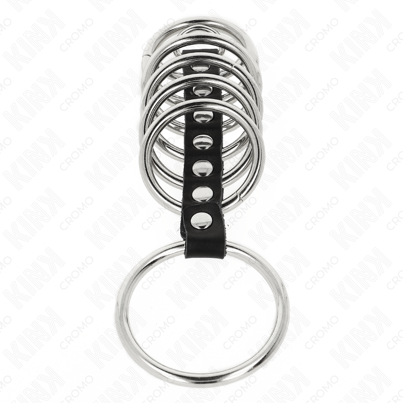 KINK - 7 METAL PENIS RINGS 3.2 CM TO 5 CM CONNECTED BY LEATHER - slika 3