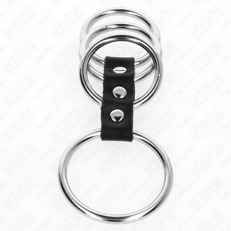 KINK - 4 METAL PENIS RINGS 3.7 CM TO 5 CM CONNECTED BY LEATHER - slika 3