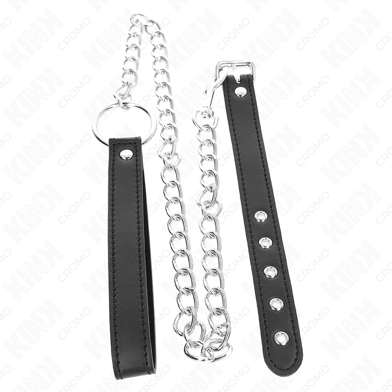 KINK - LEATHER PENIS RING 21.5 X 2 CM WITH 60 CM METAL CHAIN AND LEATHER STRAP - slika 3