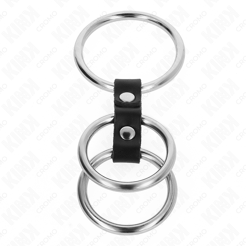 KINK - TRIPLE METAL PENIS RING 3.7 CM TO 5 CM CONNECTED WITH LEATHER - slika 3