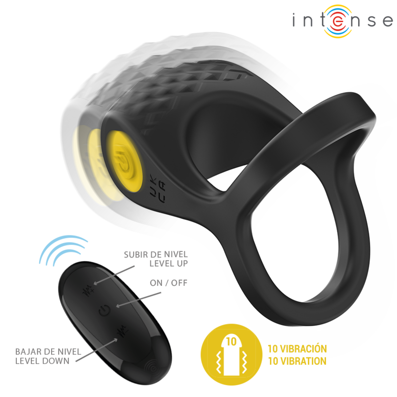 INTENSE - ALEX VIBRATOR DOUBLE PENIS RING 10 VIBRATIONS BLACK - slika 3