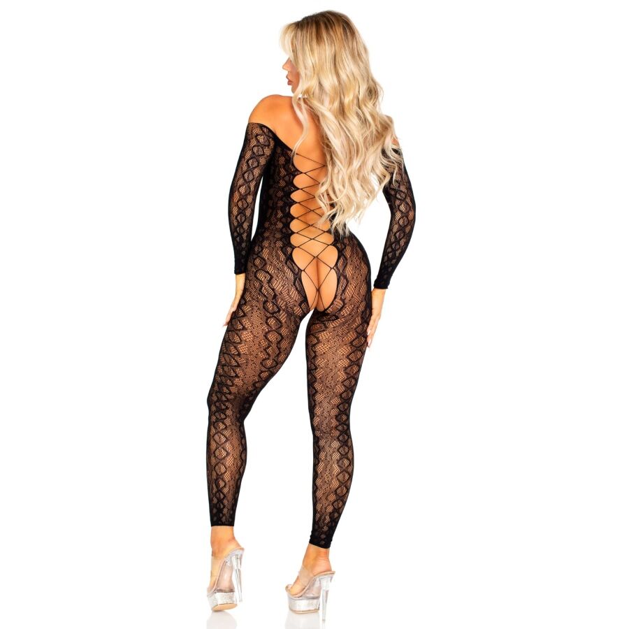 LEG AVENUE - CROTCHLESS BODYSTOCKING IN EXOTIC SNAKE LACE BLACK - slika 2