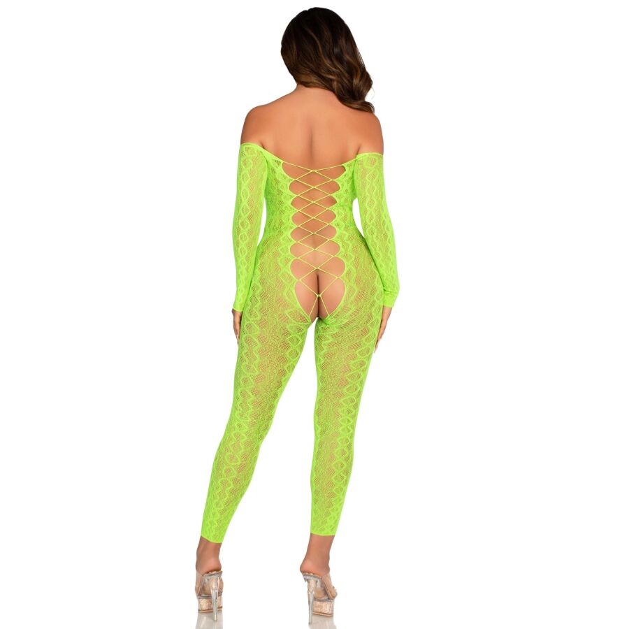 LEG AVENUE - CROTCHLESS BODYSTOCKING EXOTIC SNAKE LACE NEON GREEN - slika 2