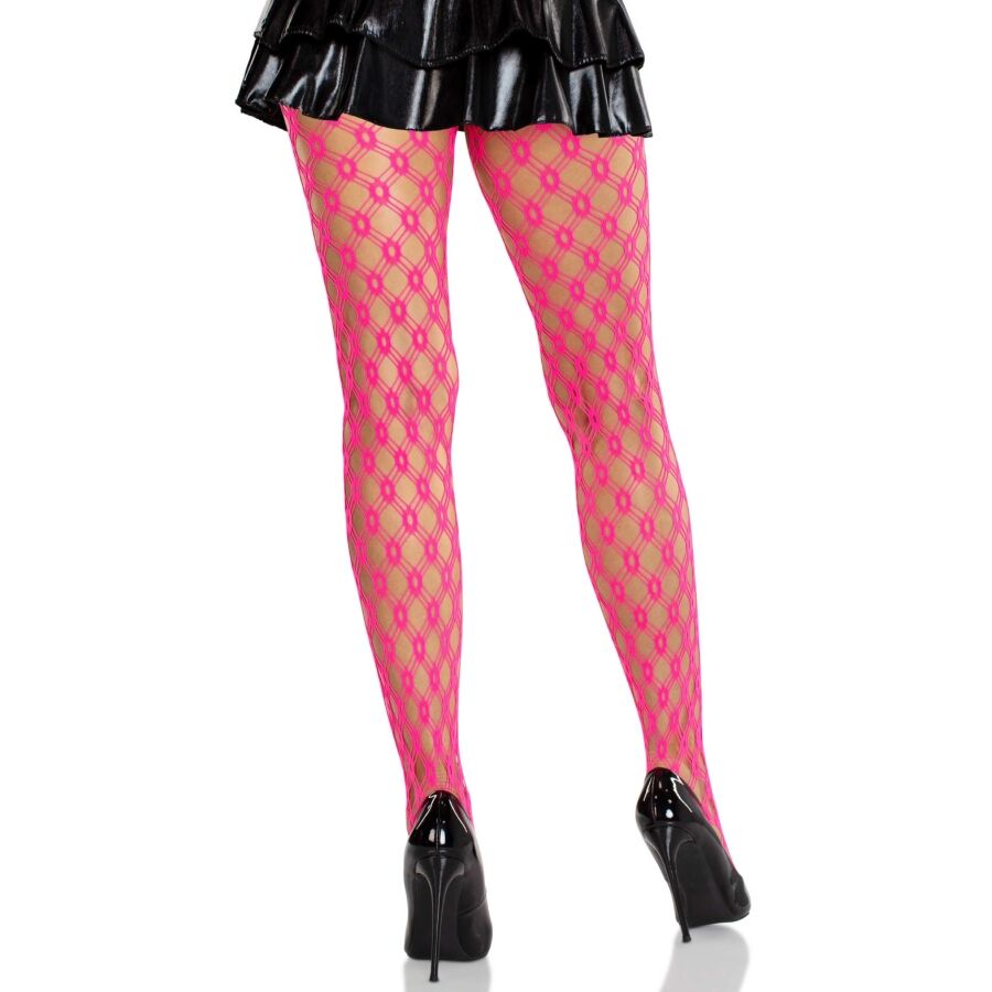 LEG AVENUE - LACE TIGHTS WITH EYELETS NEON PINK - slika 2