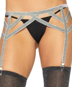 LEG AVENUE SILVER LUREX ELASTIC GARTER BELT ONE SIZE